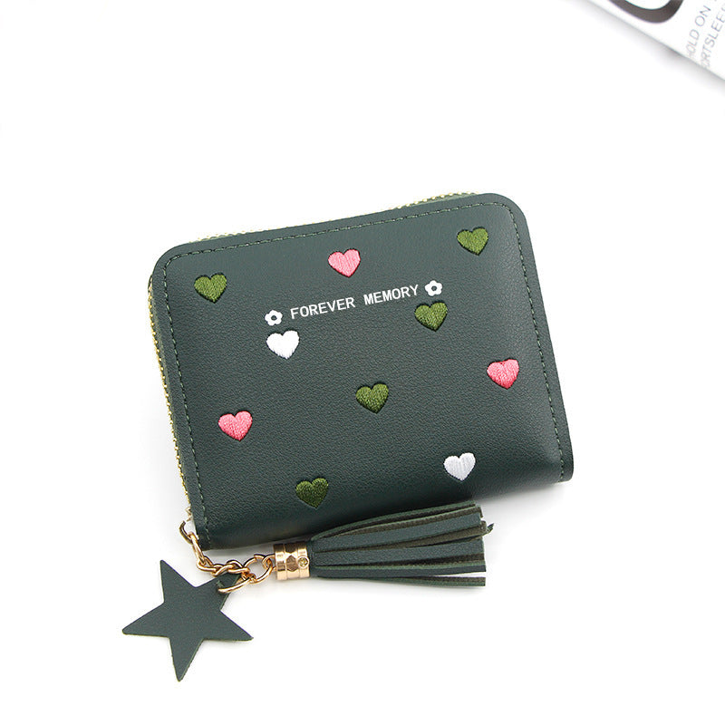 Women's Korean Style Short Cute Zipper Heart-shaped Simple Coin Purses