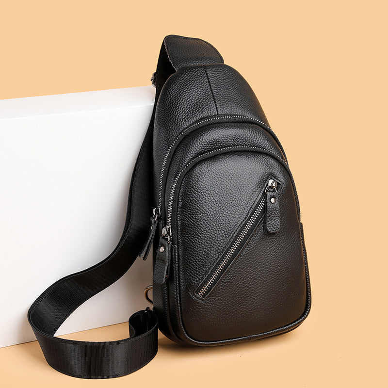 Men's Leather First Layer Cowhide Texture Men's Chest Bags