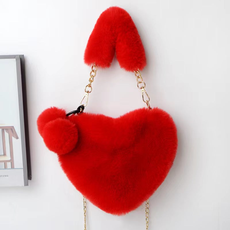 Women's Winter Versatile Korean Style Heart Shape Ball Handbags