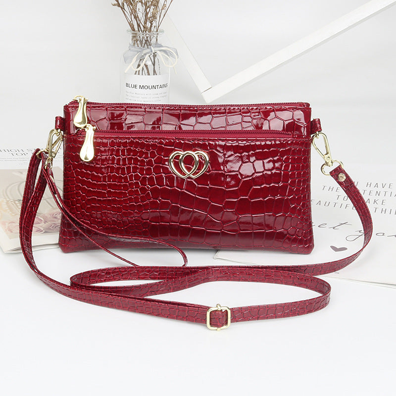 Women's Fashion Shiny Surface Patent Leather Crocodile Women's Messenger Bag