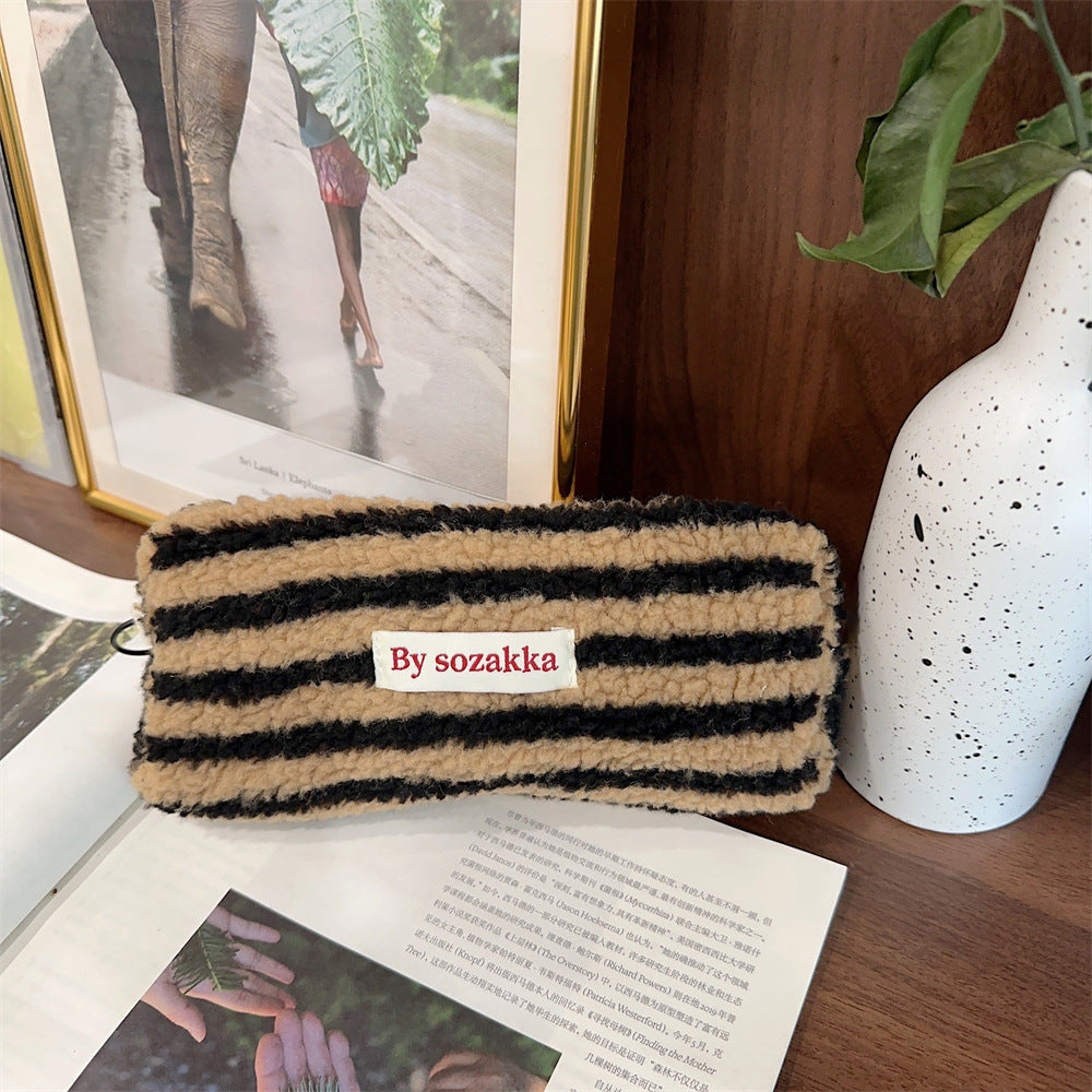 Plush Pencil Large Capacity Color Polka Cosmetic Bags