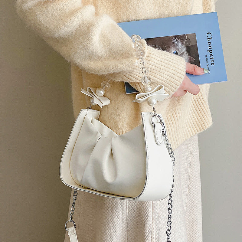 Women's Popular Pleated Underarm Fashion Pearl Chain Bags