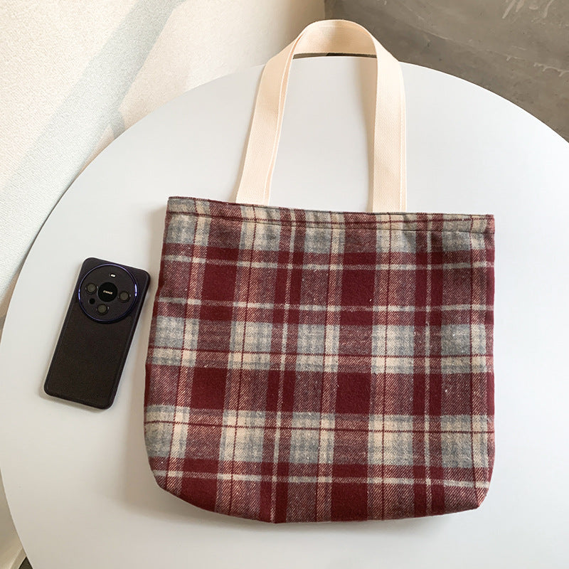 Mixed Color Woven Woolen Check Pattern Shoulder Bags