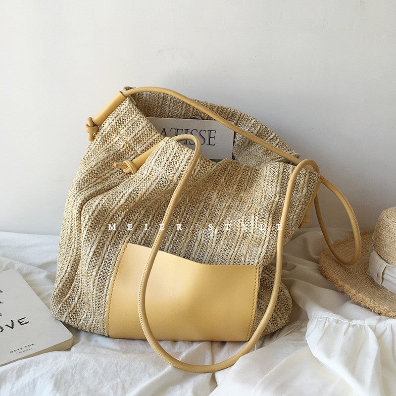 Vintage Weave Vacation Style Straw Large Shoulder Bags