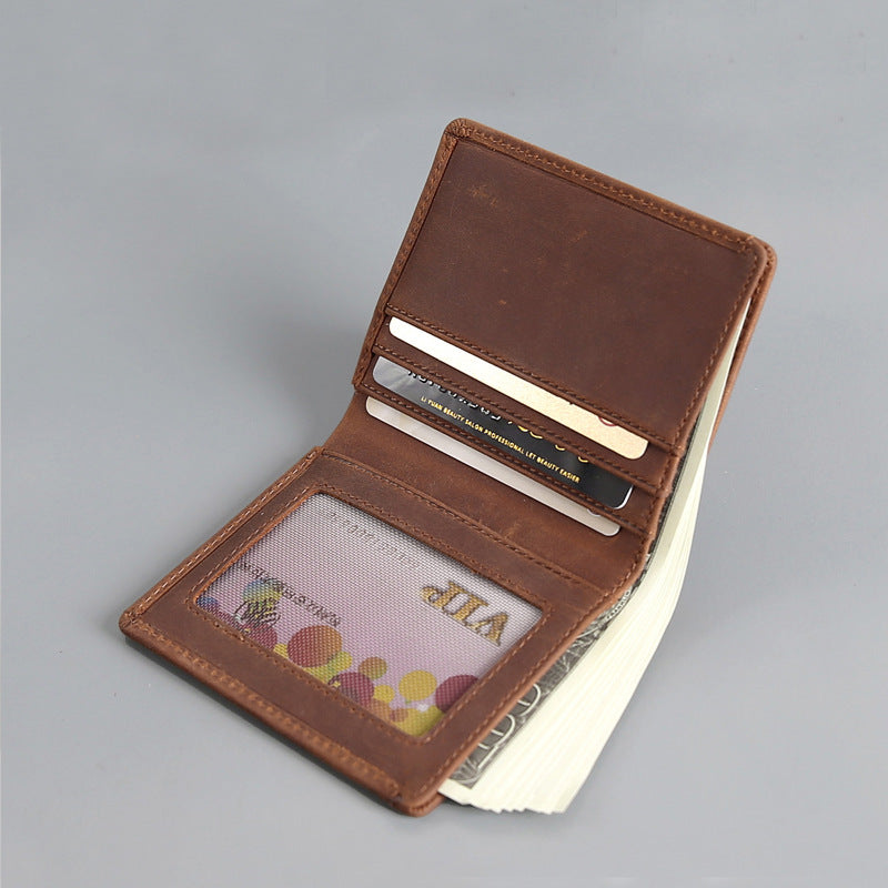 Men's Layer Cowhide Two Fold Simple Retro Genuine Leather Driving License Men's Wallet