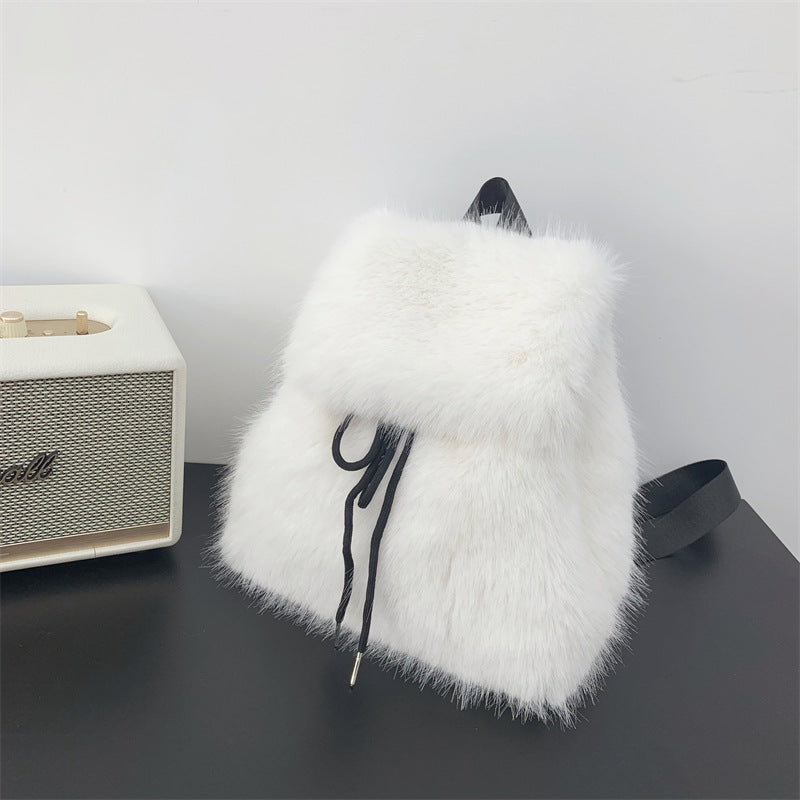 Plush Faux Rabbit Fur Large Capacity Drawstring Leopard Print Handbags