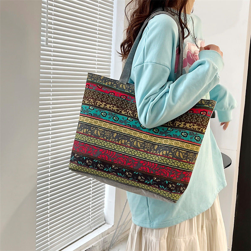 Women's Canvas Vintage Printed Big Artistic Shoulder Bags