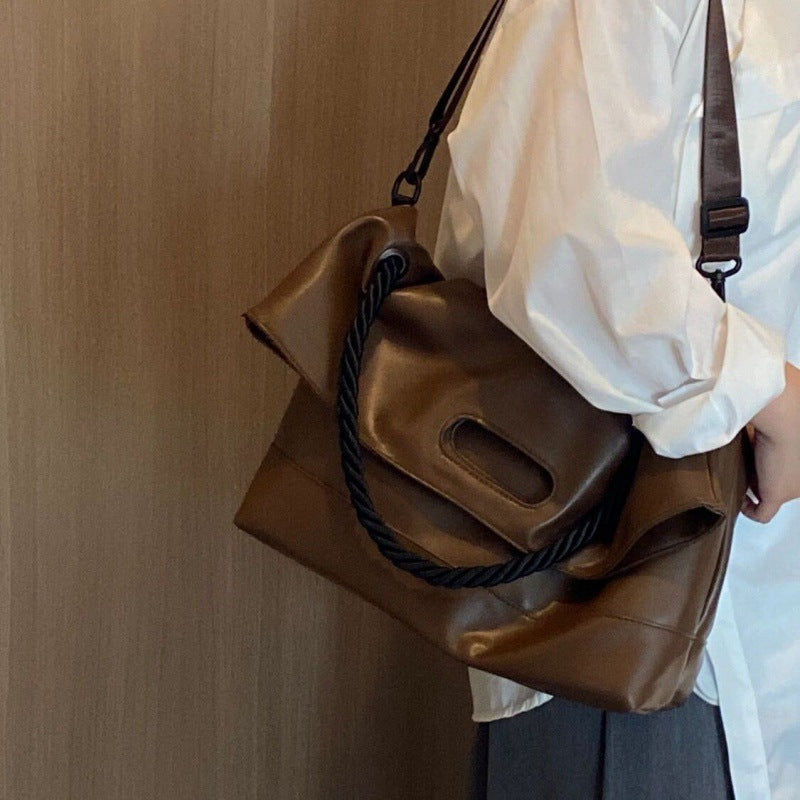 Women's Brown Soft Leather Large Capacity Totes Crossbody Bags