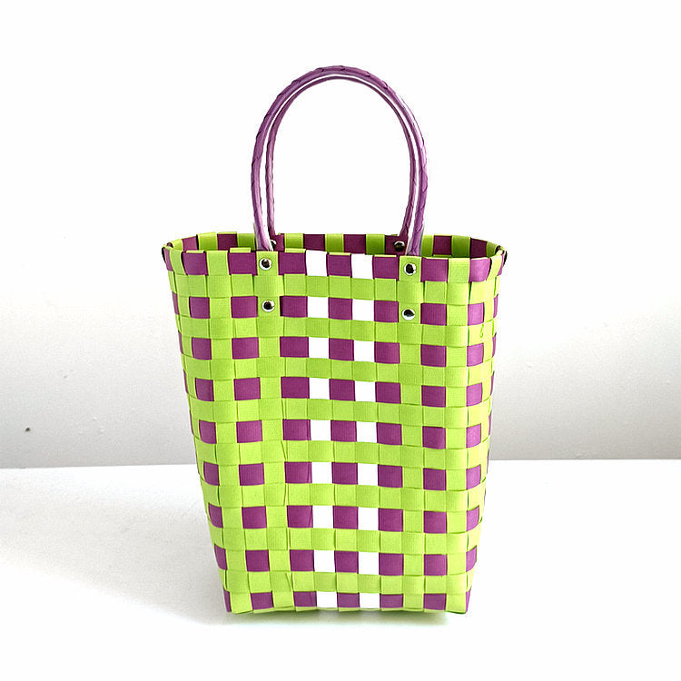 Women's Plastic Woven Knitted Basket Handmade Decorative Creative Handbags