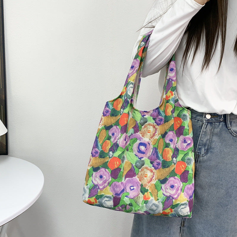 Summer Korean Style Retro Oil Painting Floral Flower Shoulder Bags