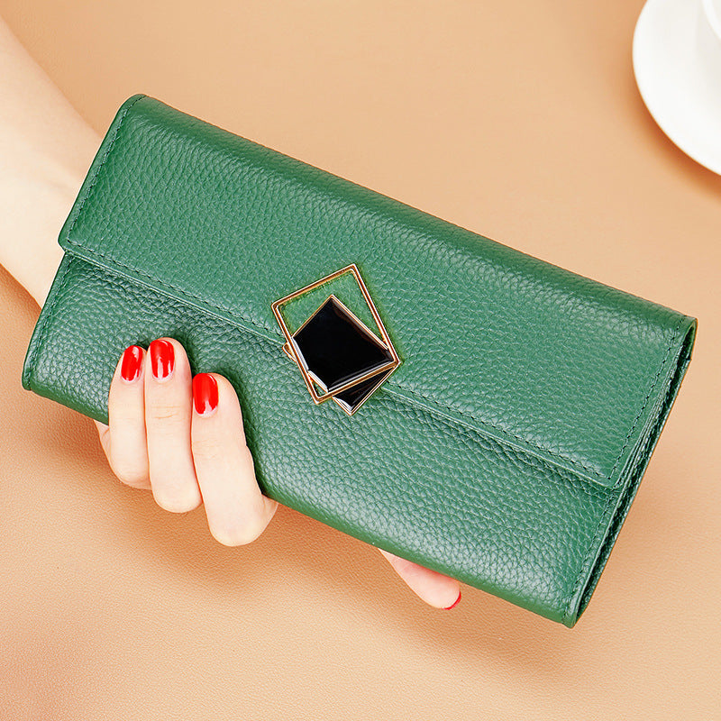 Women's Long Genuine Leather Cowhide Large Capacity Clutch Exquisite Multiple Ladies Wallet
