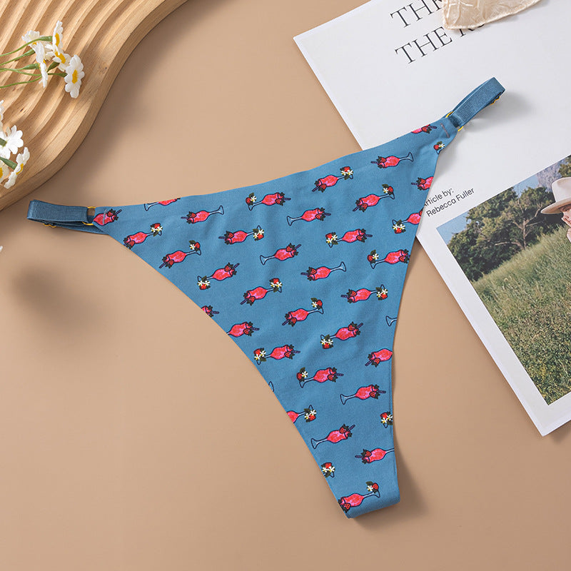 Women's Ice Silk Seamless Printed Low Waist Panties