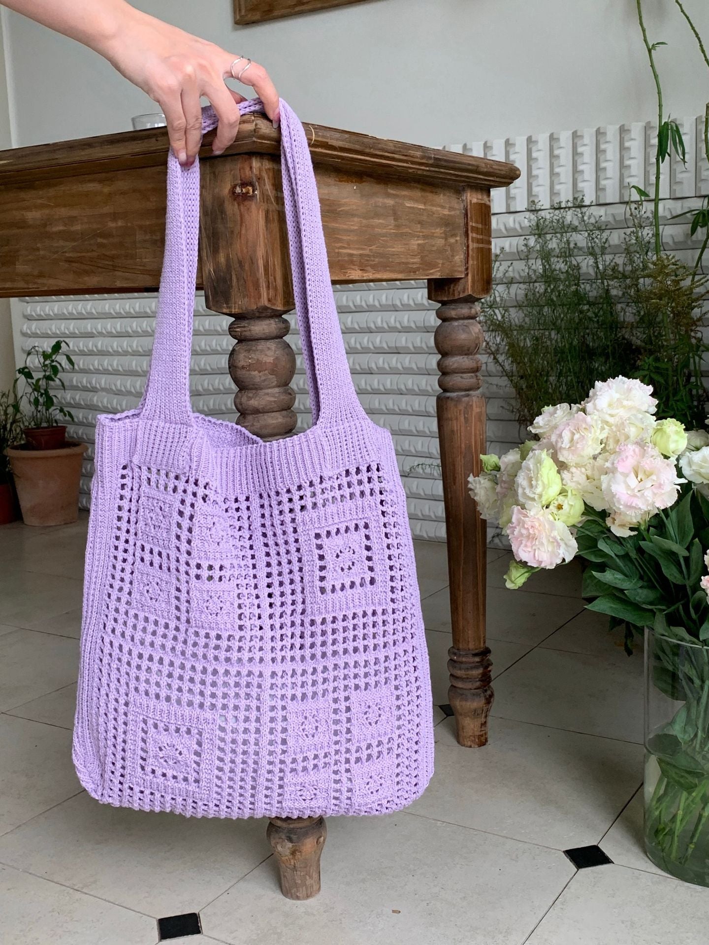Women's Retro Mesh Hollow Out Hand-woven Wool Shoulder Bags