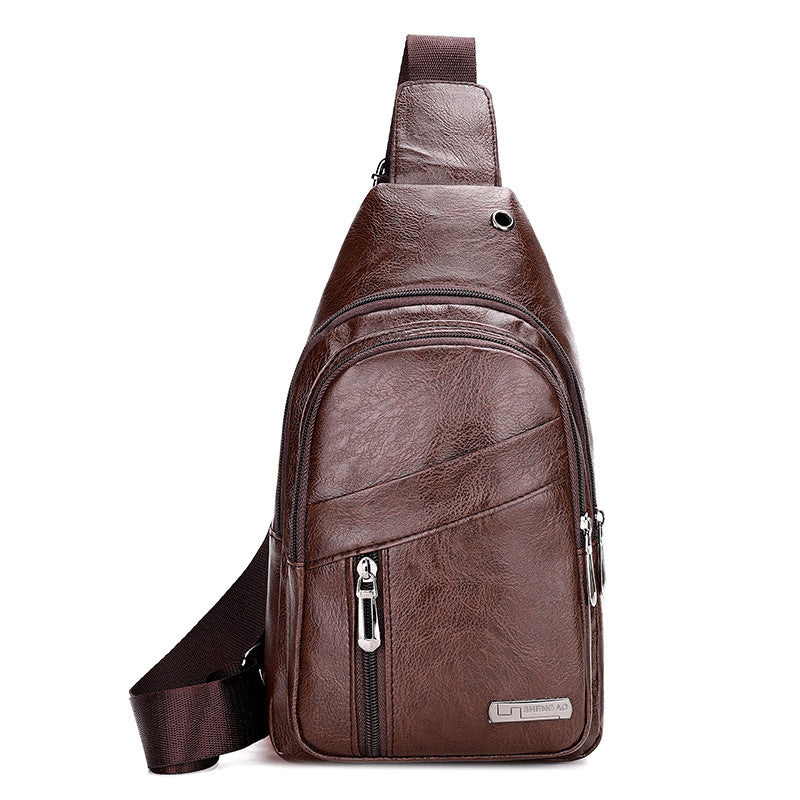 Men's Fashion Simple Waterproof Leisure Leather Business Men's Chest Bags
