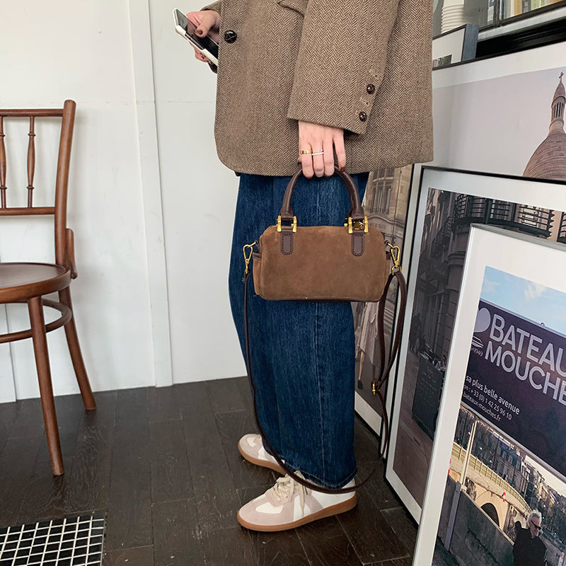 Korean Style Vintage Suede Pillow Boston Crossbody Bags
