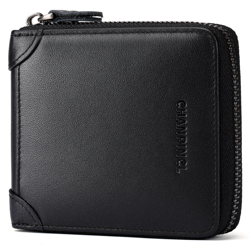 Men's Boxed First Layer Cowhide Pocket Zipper Men's Wallets