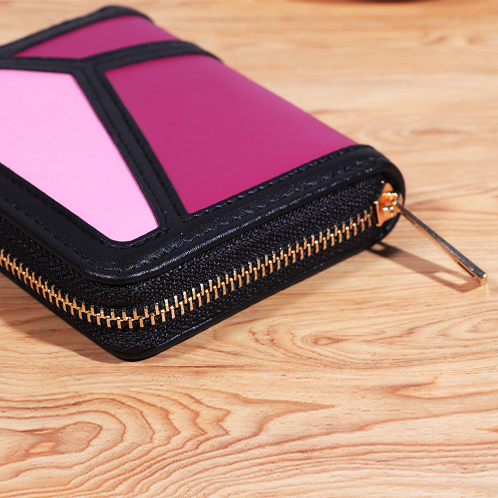 Women's Color Contrast Patchwork Single Zipper Multifunctional Large Capacity Ladies Wallets