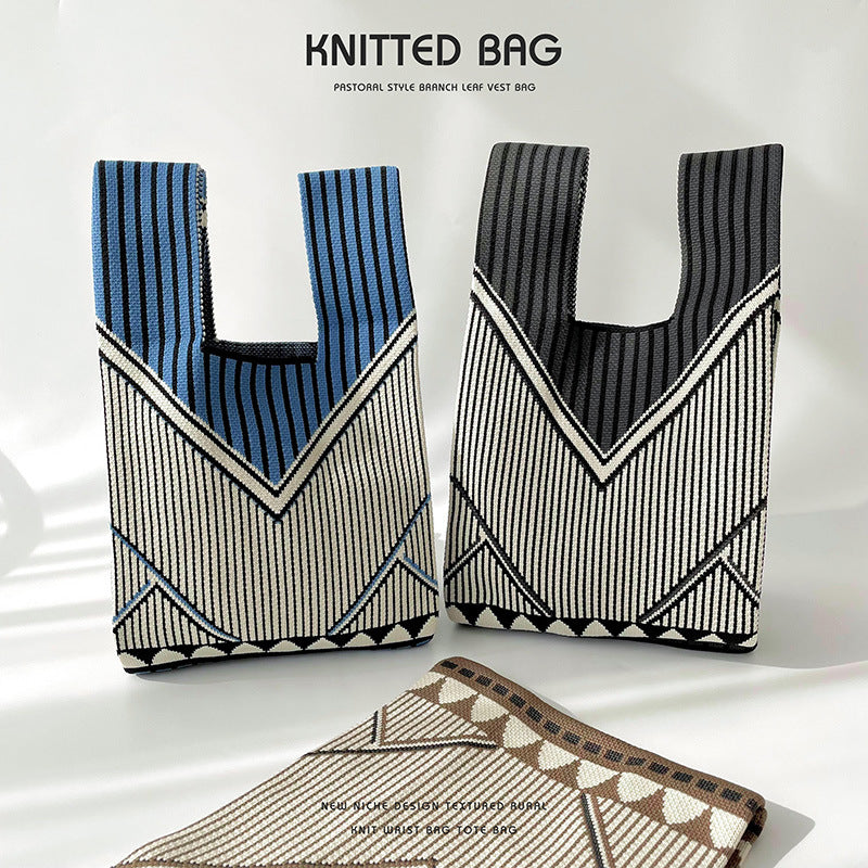 Korean Niche Design Simple Striped Knitted Shoulder Bags