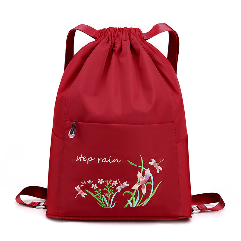 Women's Chinese Style Embroidery Drawstring Simple Portable Backpacks