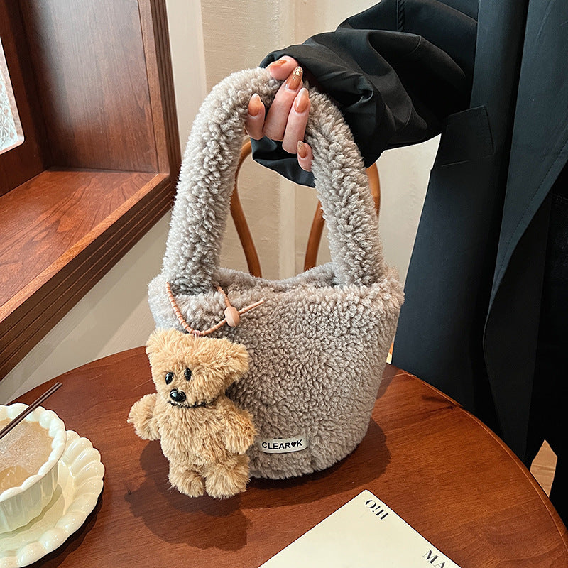 Classic Plush Corner Design Large Capacity Shoulder Bags