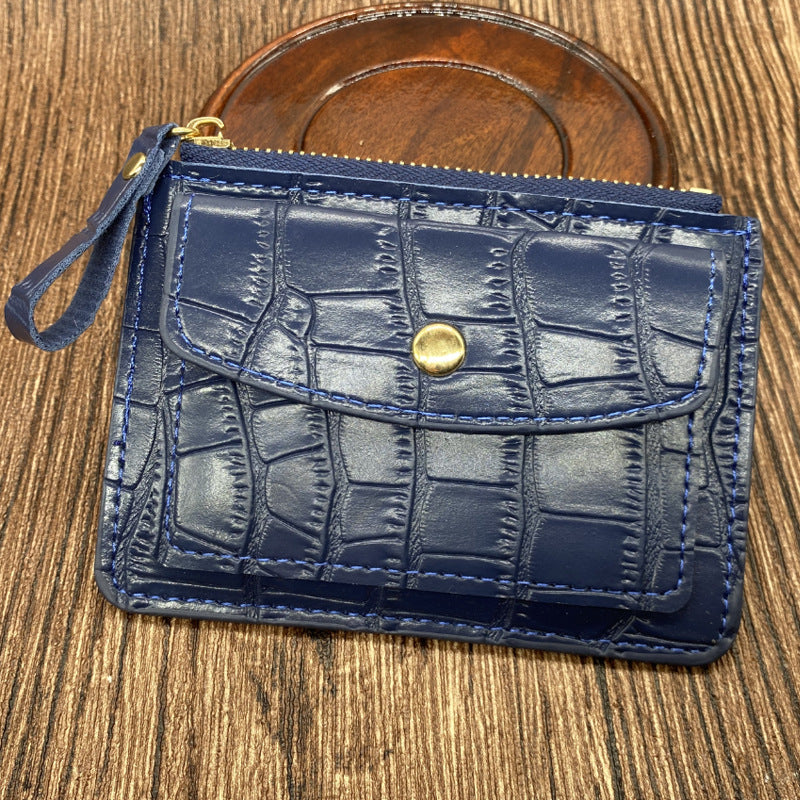 Zipper Slot Female Candy Color Crocodile Card Holder