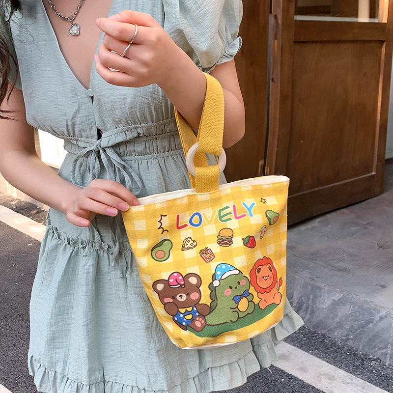 Cartoon Canvas Female Lunch Box Ethnic Handbags