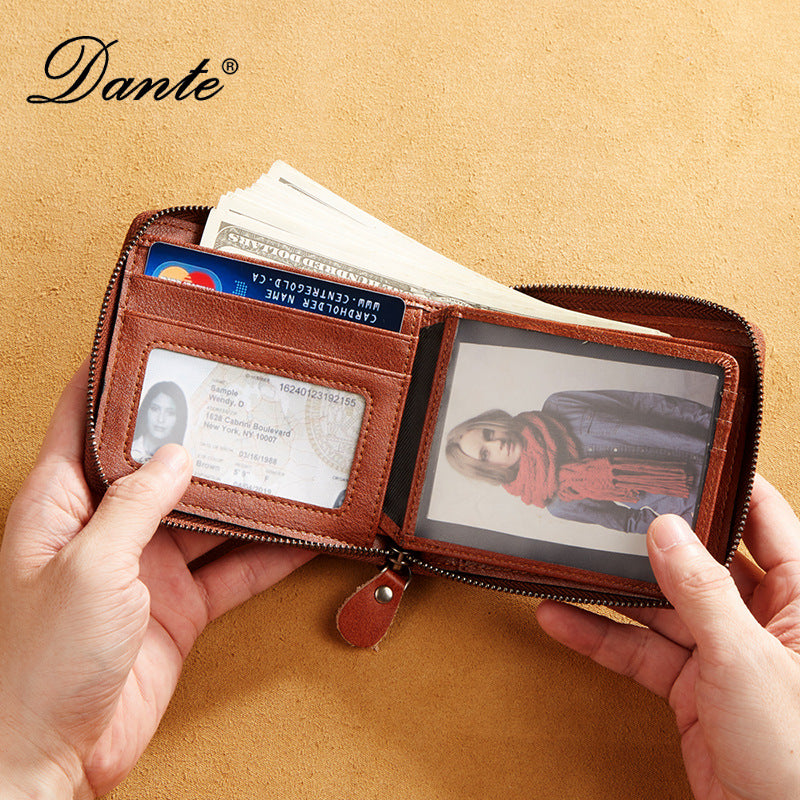 Men's Leather Short Zipper Multifunctional Large Capacity First Men's Wallets