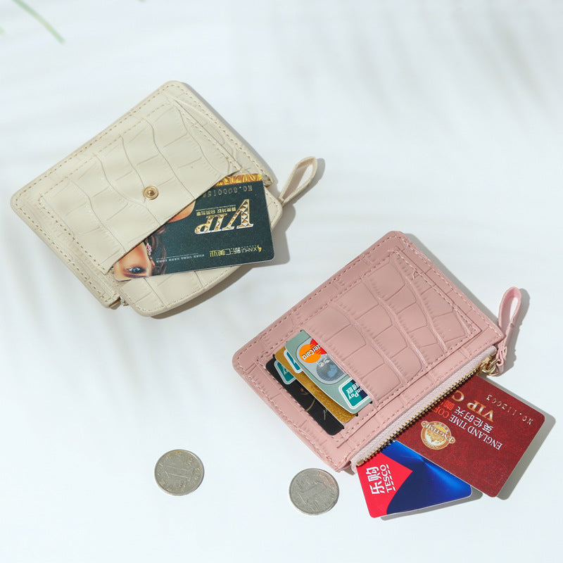 Zipper Slot Female Candy Color Crocodile Card Holder