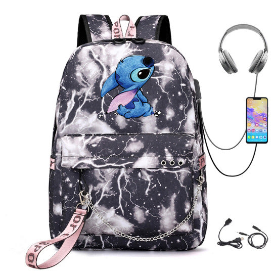 Star Stitch Pattern Iron Chain Ribbon Backpacks