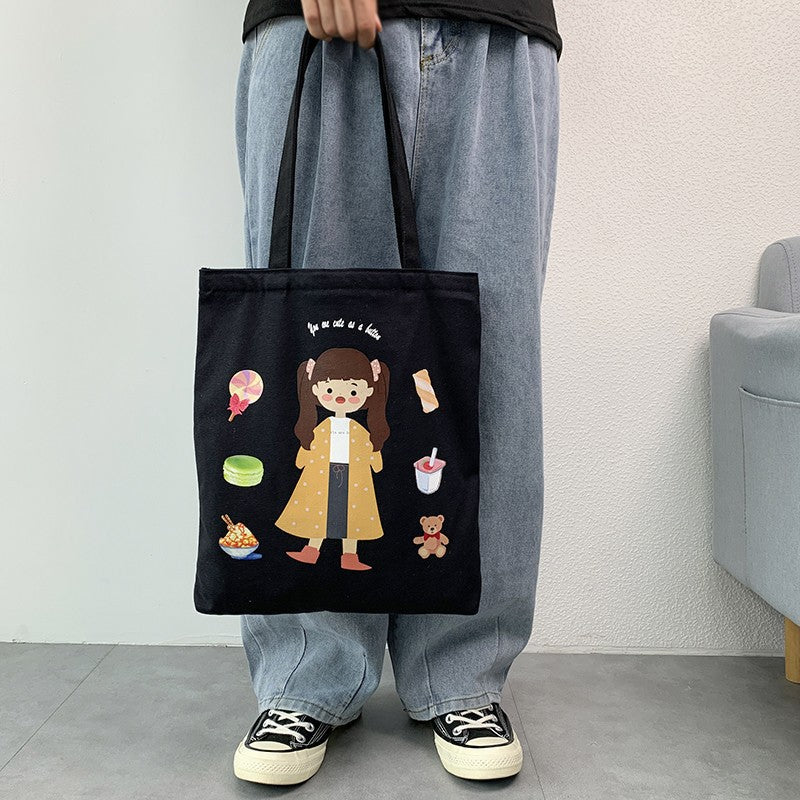 Canvas Female Cute Literary Fresh Cartoon Large Shoulder Bags