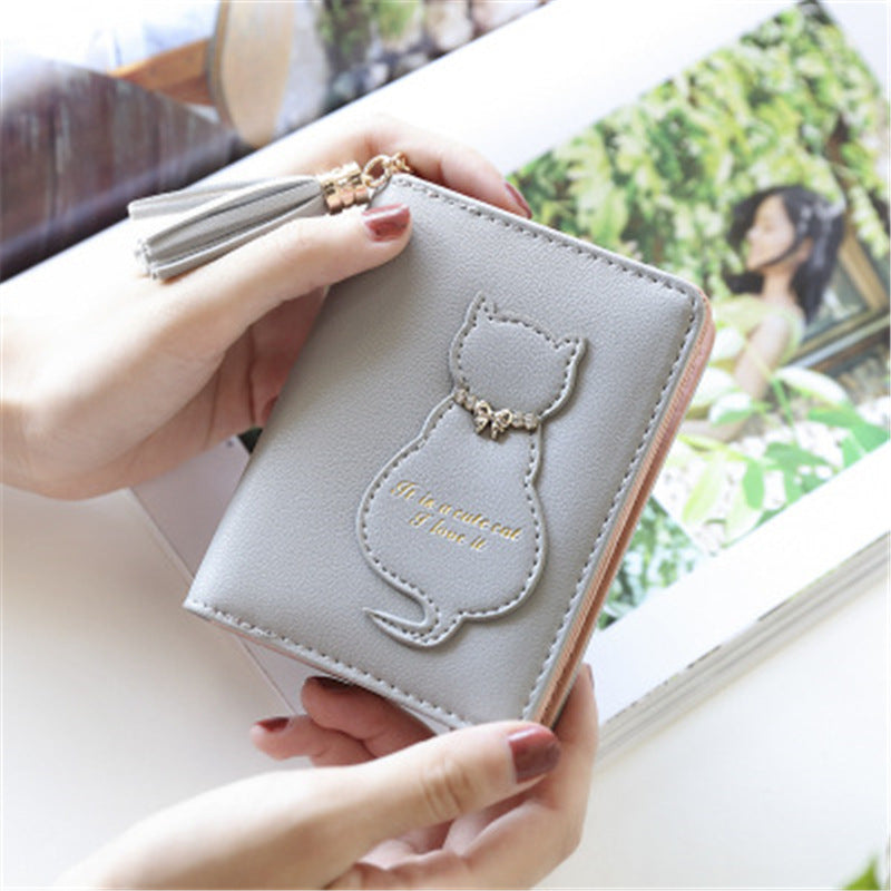 Women's Cat Solid Color Vertical 2 Fold Ladies Wallets