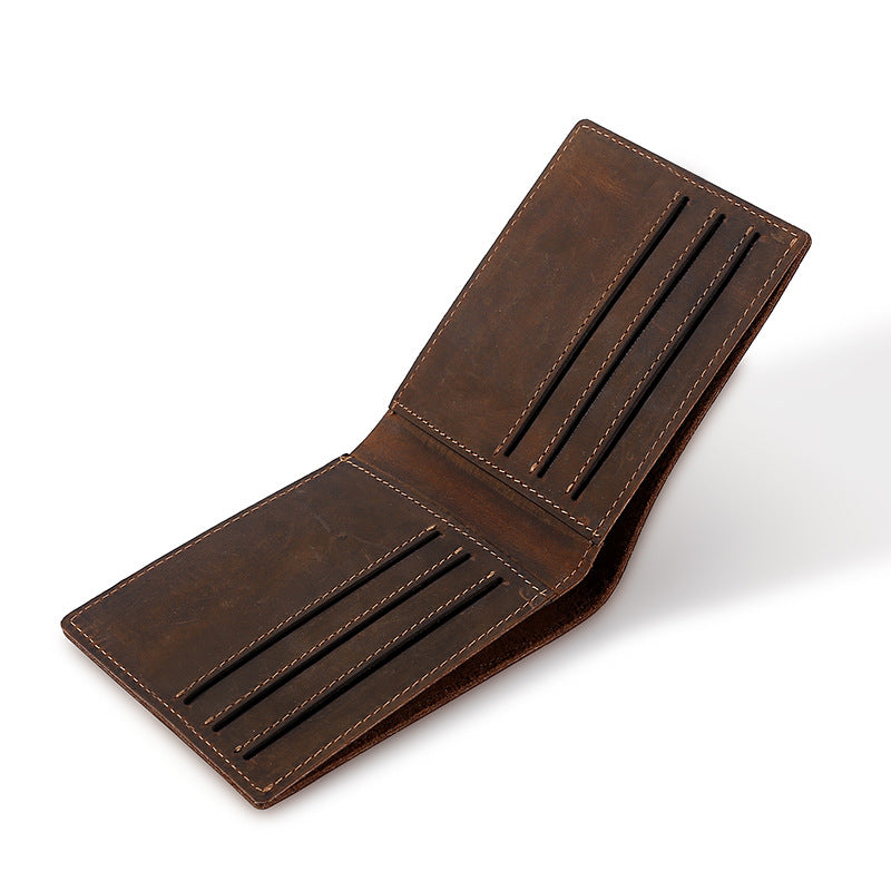 Men's Crazy Horse Leather Short Chic Genuine Card Holder