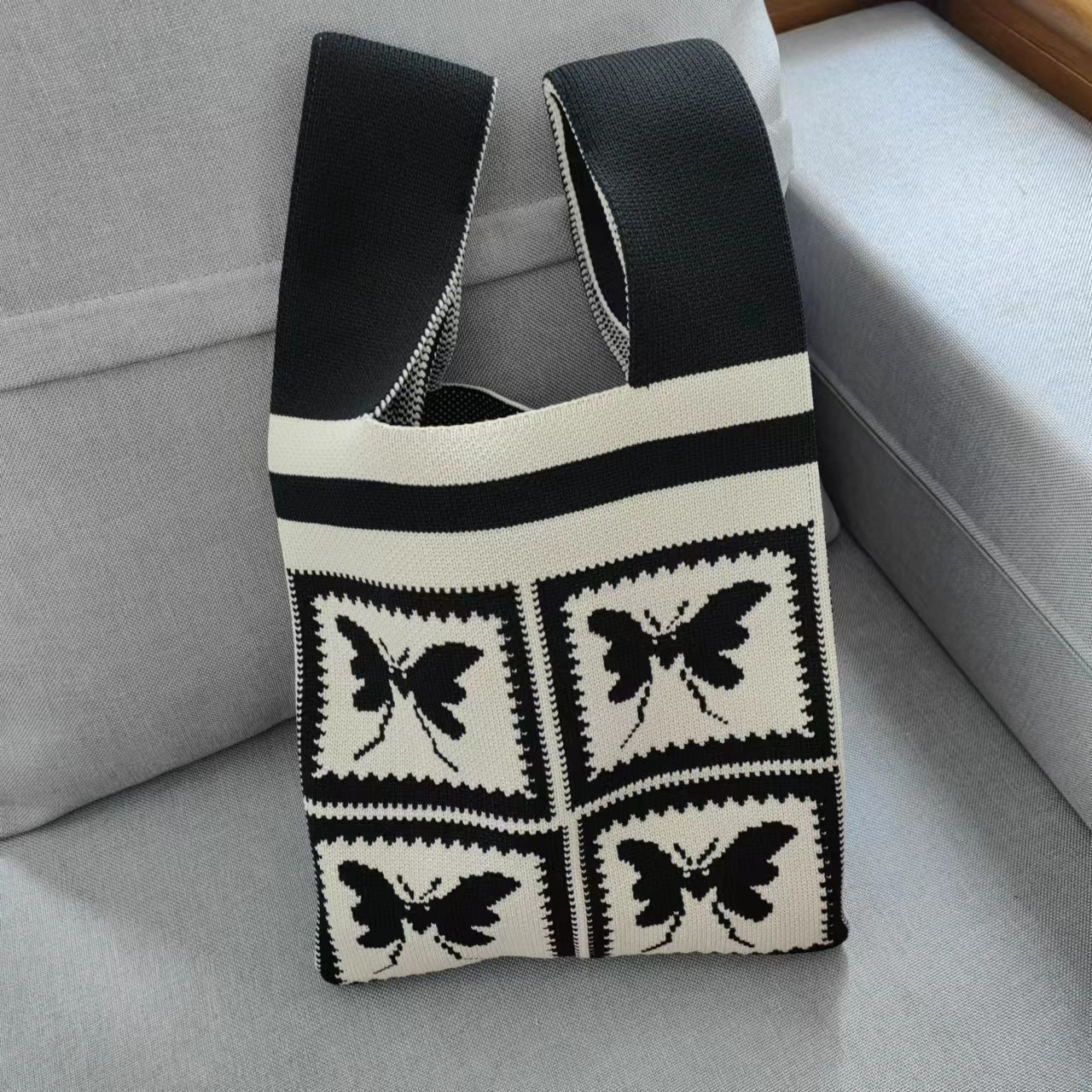 Vest Knitted Large Capacity Totes Check Pattern Handbags