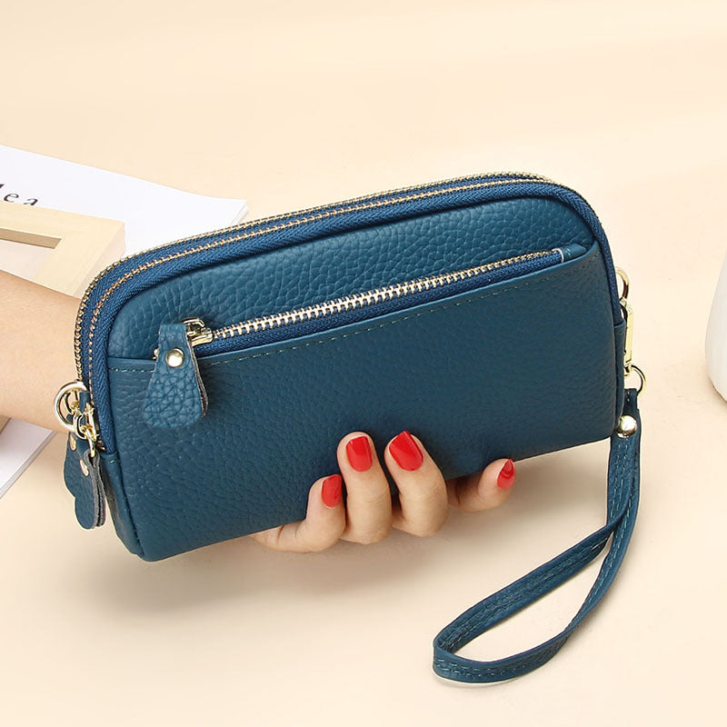 Women's Layer Leather Large Capacity Zipper Mobile Fashion Long Phone Bags