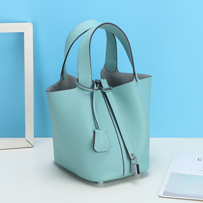 Lychee Pattern Vegetable Basket Genuine Leather Fashion First Bags