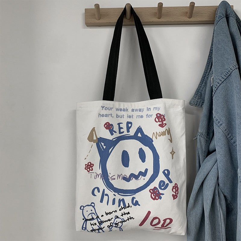 Canvas Female Cute Literary Fresh Cartoon Large Shoulder Bags