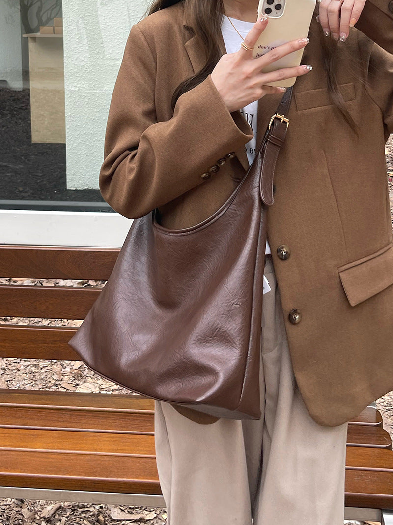 Women's Large Capacity Simple Soft Leather Underarm Crossbody Bags