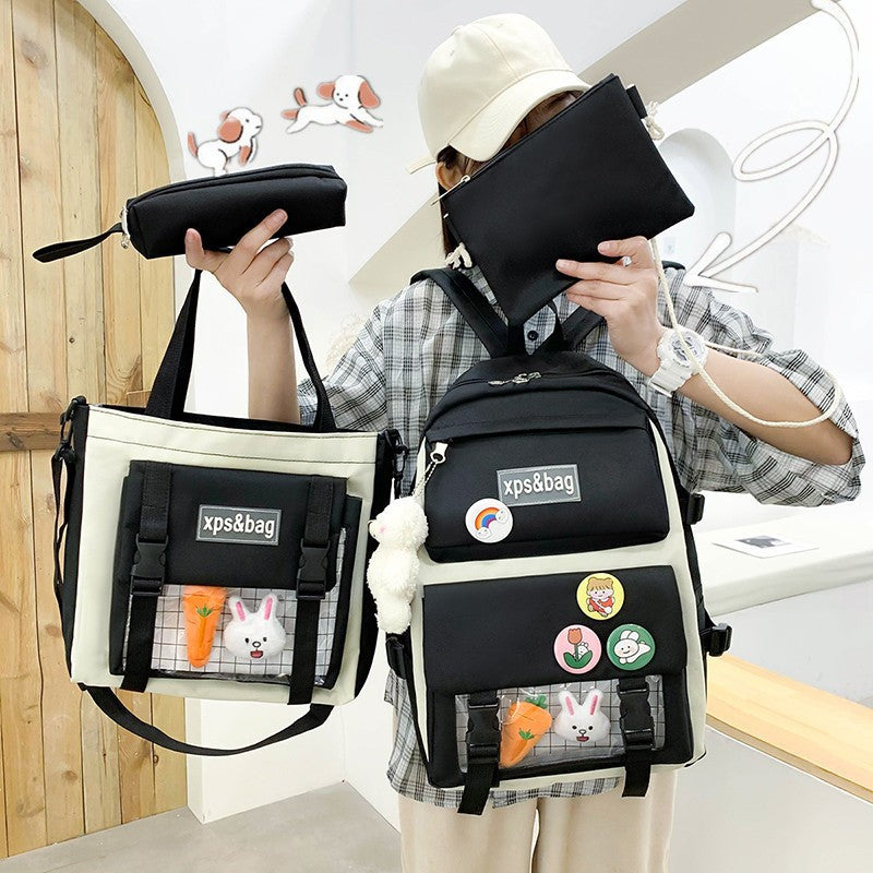 Men's Primary Junior High College Canvas Contrast Backpacks