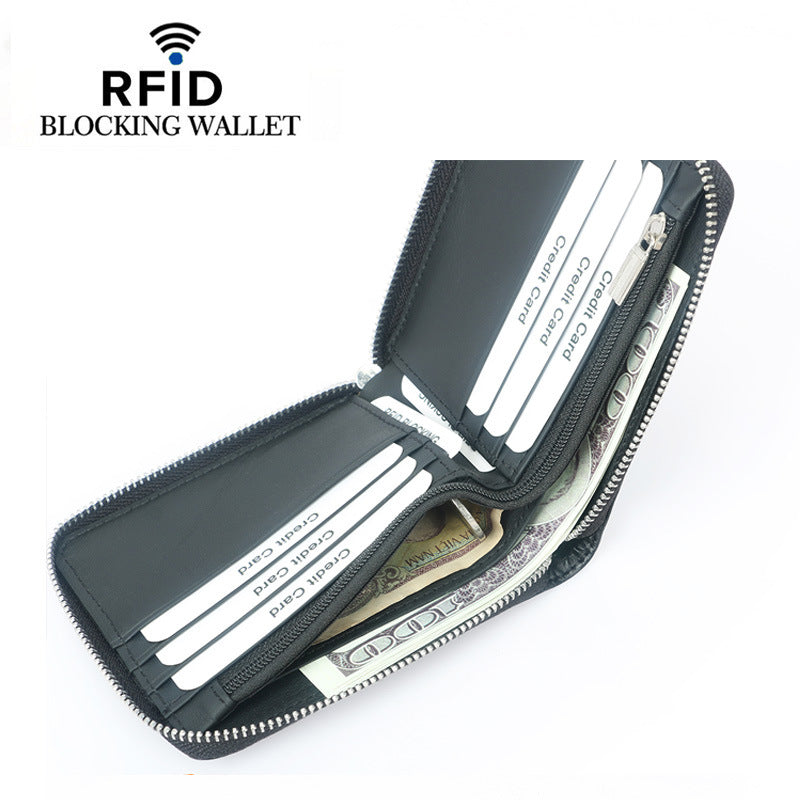 Men's Cowhide Swiping Carbon Fiber Pattern Multiple Slots Men's Wallet
