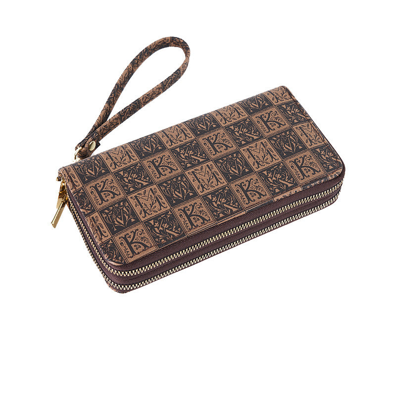 Women's Printed Large Capacity Double Zipper Mobile Ladies Wallet