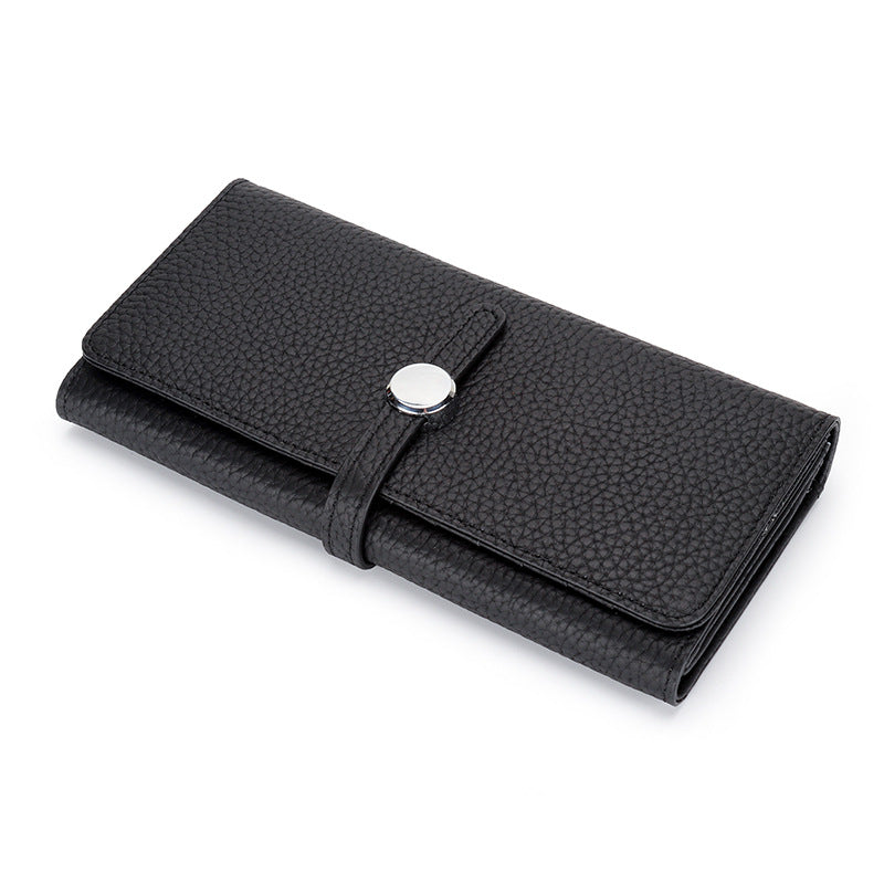 Women's Long Genuine Leather Folding Large Capacity Soft Cowhide Ladies Wallets