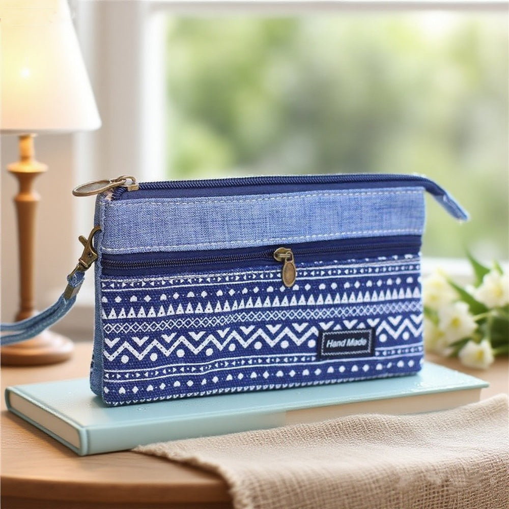 Women's Plain Hemp Double Pull Storage Clutch Bags