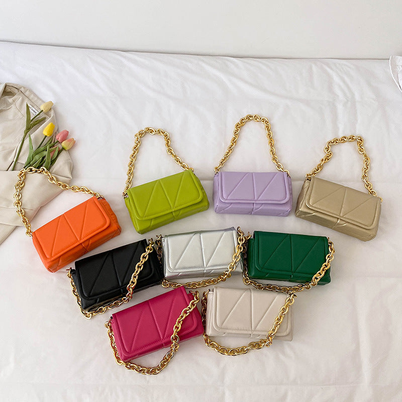 Women's Fashion Solid Color Simple Texture Chain Bags