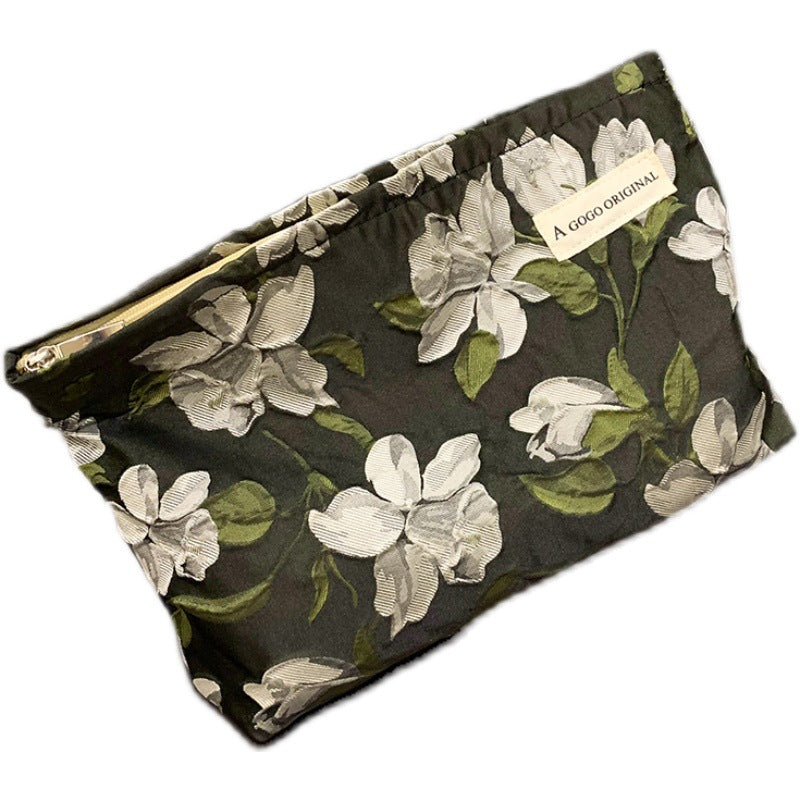 Niche Large Flower Liner Jacquard Cotton Portable Capacity Cosmetic Bags