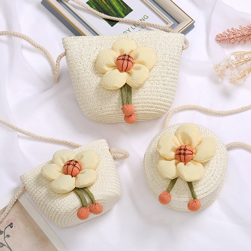 Flowers Straw Woven Cute Mini Seaside Crossbody Bags