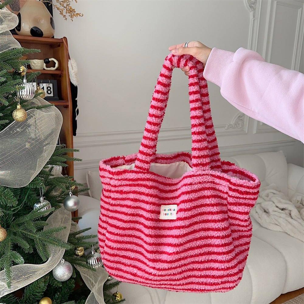 Women's Plush Winter Colorful Polka Dot Class Shoulder Bags