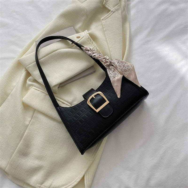 Women's Simple Textured Design Fashion Underarm Baguette Bags