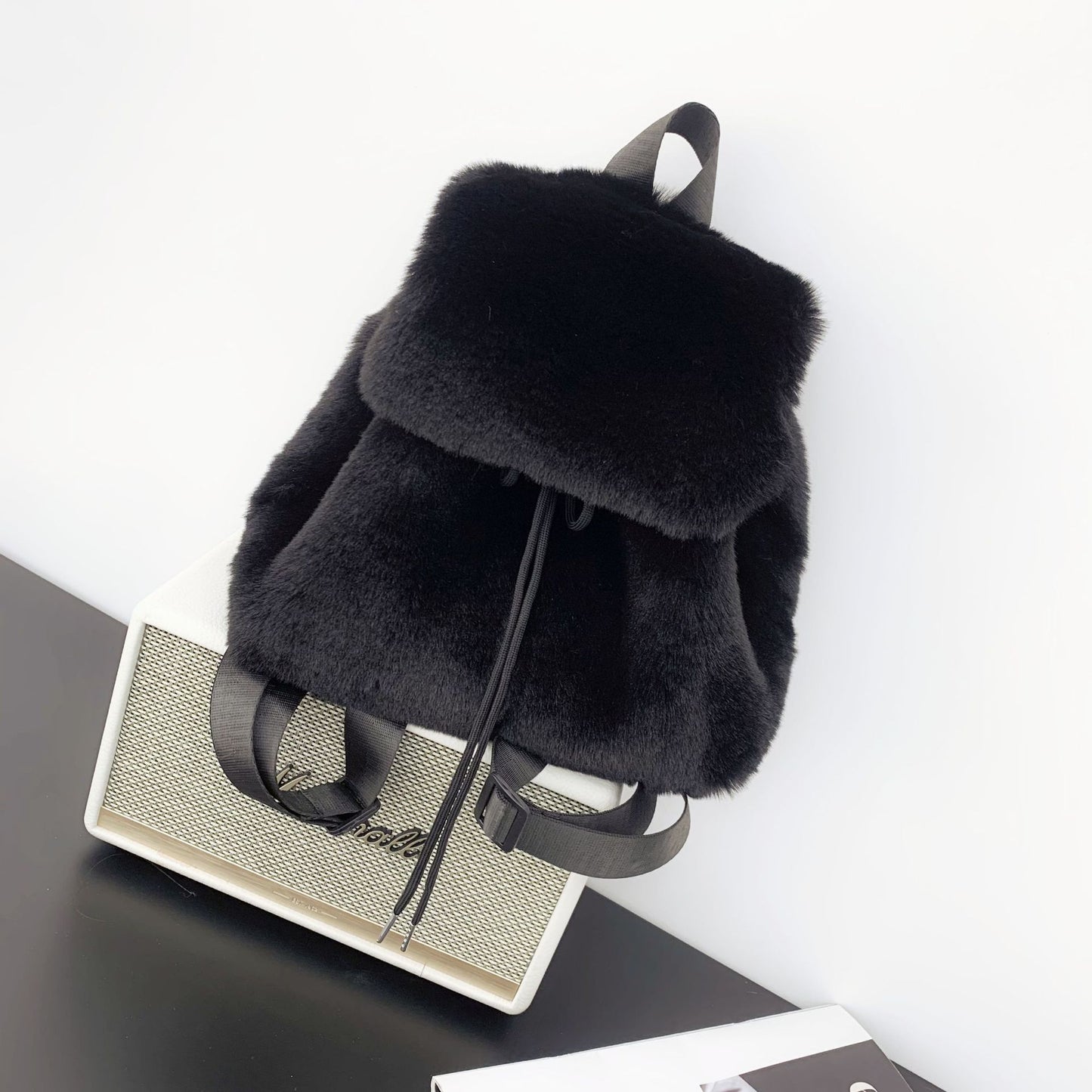 Plush Faux Rabbit Fur Large Capacity Drawstring Leopard Print Handbags