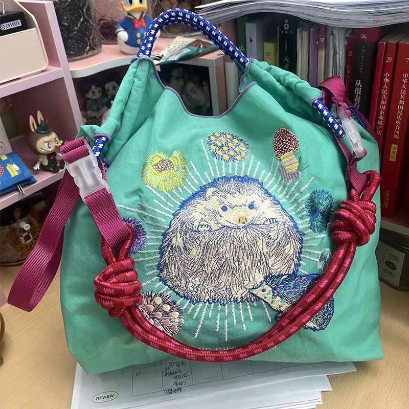 Homemade Shopping Nylon Cloth Embroidery Flower Bags