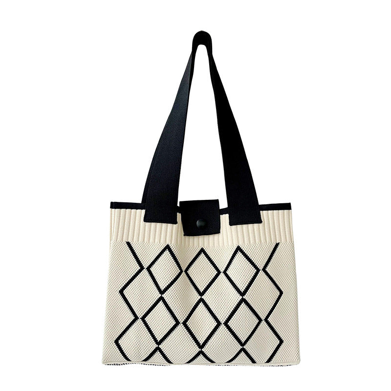 Women's Rhombus Knitted Hidden Hook Portable Large Bags